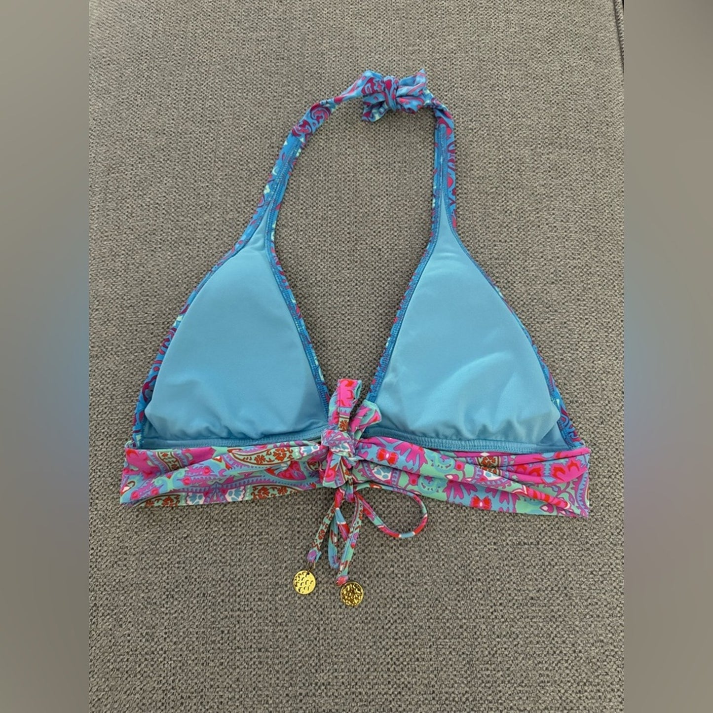 Pre-Owned Size 8 Bleu Rod Beattie blue and pink Patterned Triangle Bikini Top