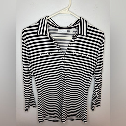 SM New York and Company Black and White Striped Blouse