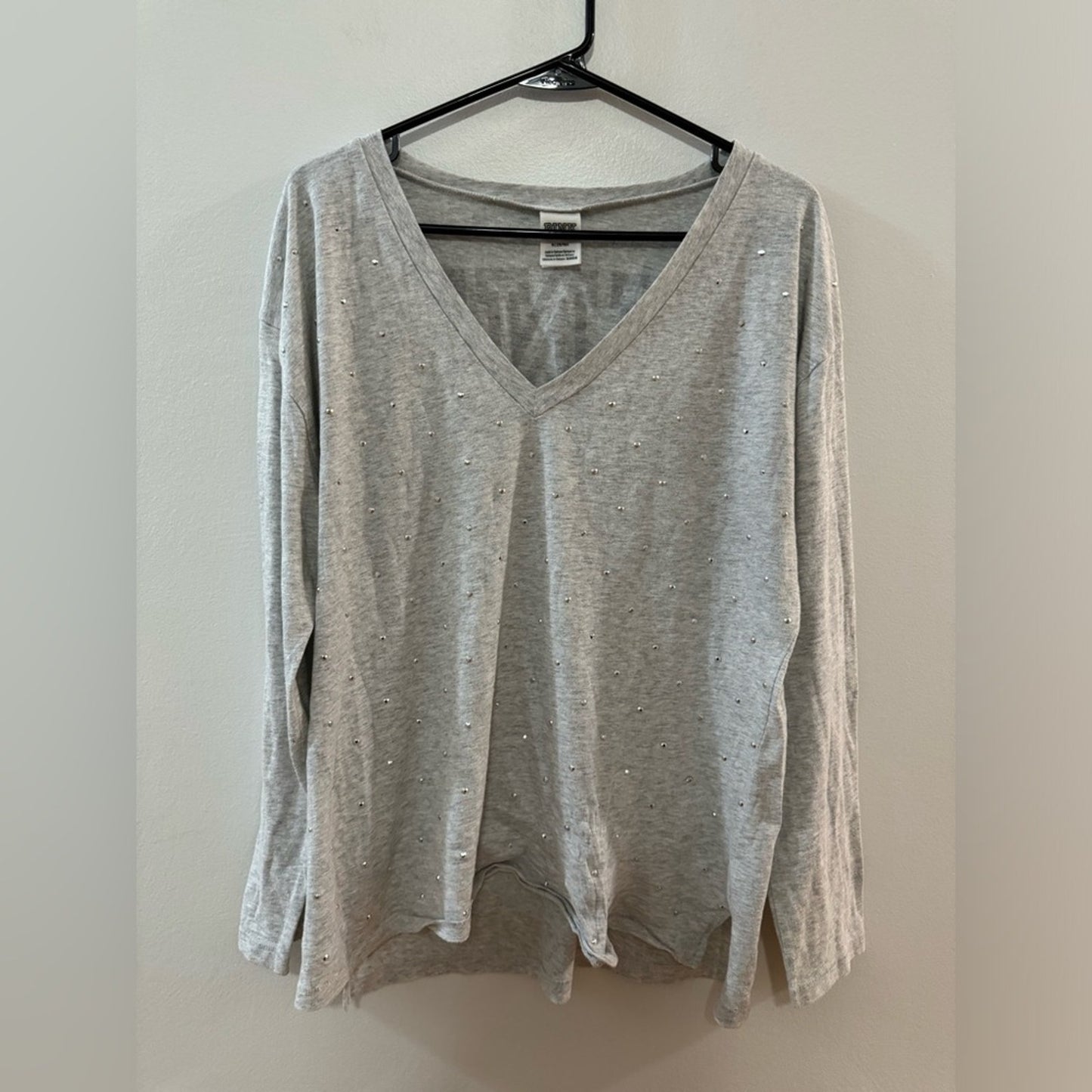 Pre-Owned MD PINK Rhinestone Grey Long Sleeve Shirt