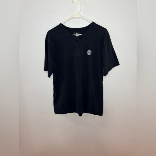 Pre-Owned LG Obey Black Henley Logo T-Shirt