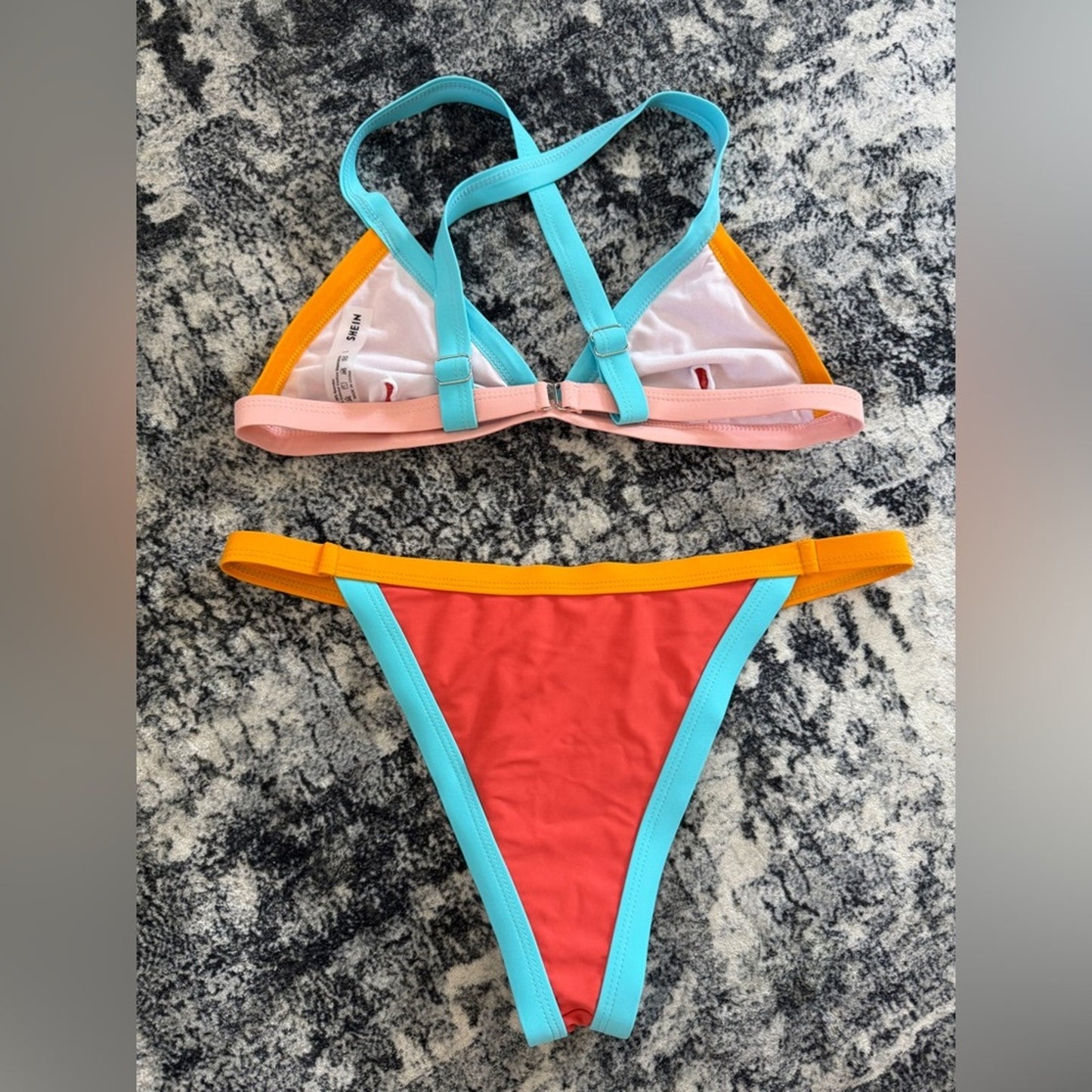 Pre-Owned LG SHEIN Color Block Bikini Top and Bottom Set