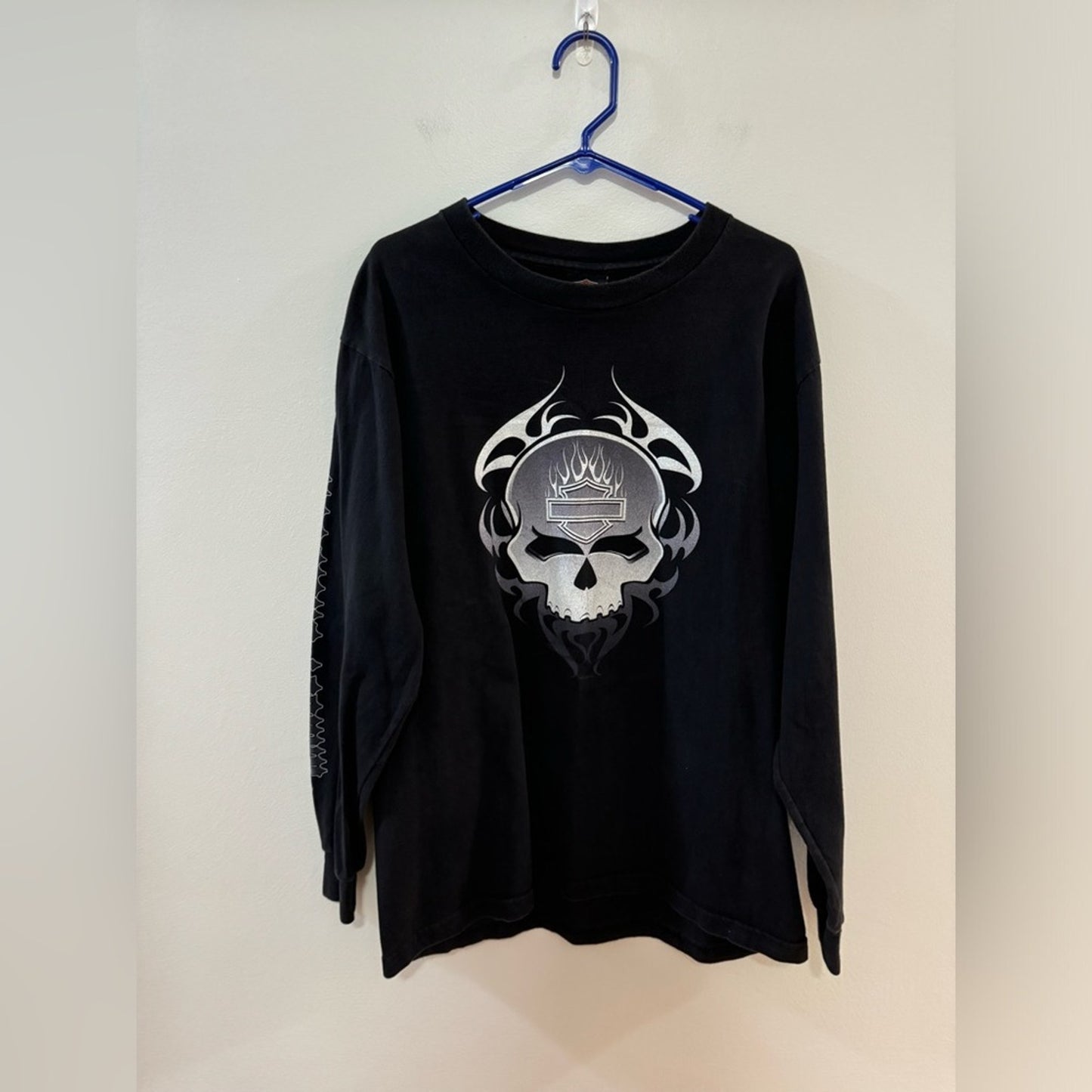 LG Harley Davidson Black/Silver Skull Graphic Bergdale Albert Lee, MN l/s Shirt