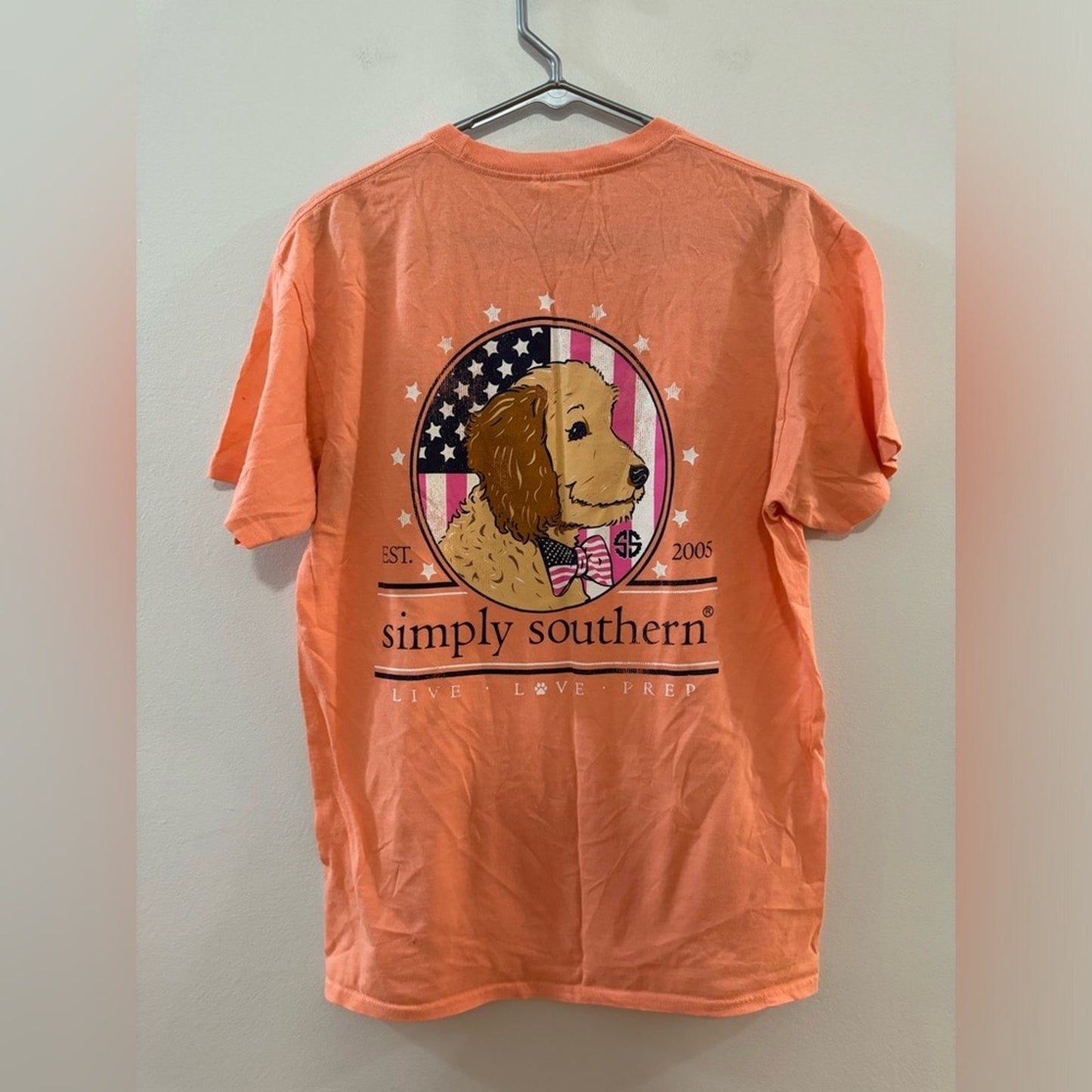 Pre-Owned MD Simply Southern Orange “live love prep” Dog T-Shirt