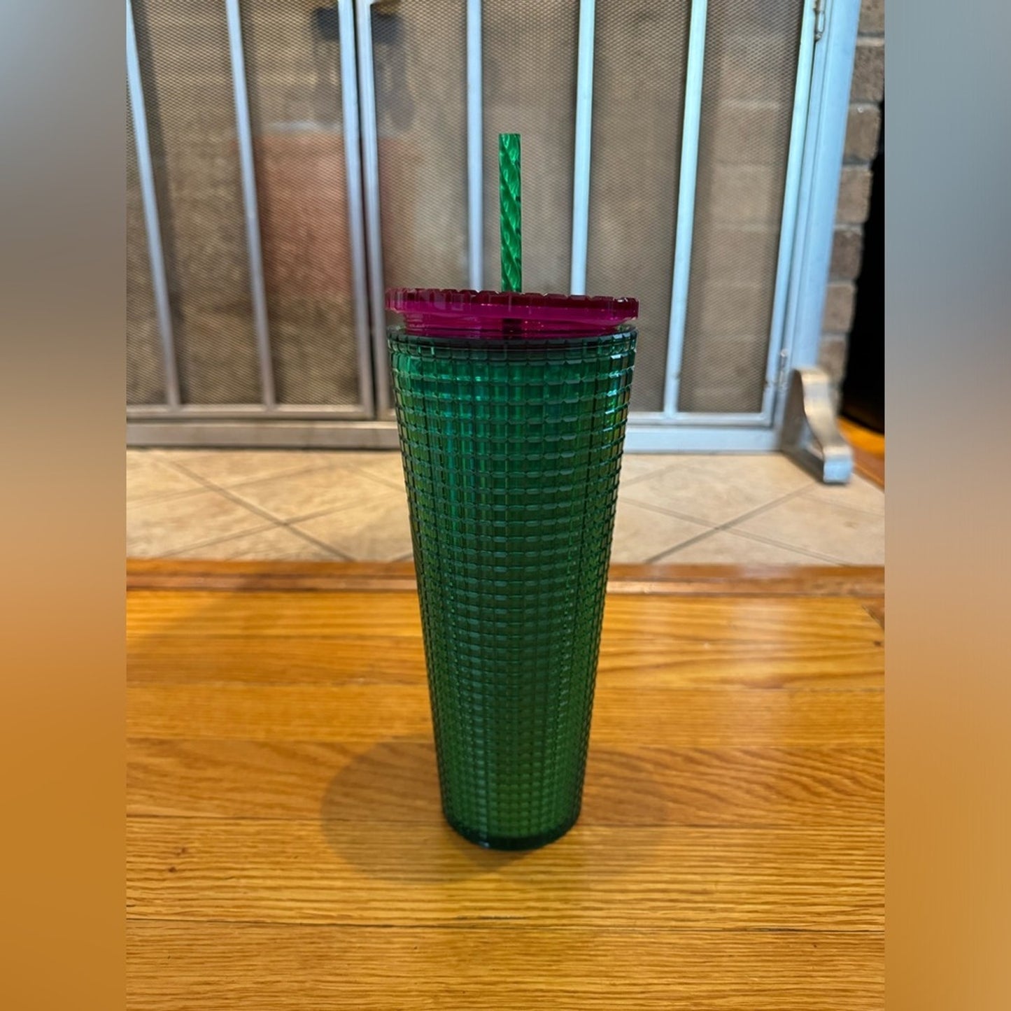 Pre-Owned Starbucks Spring 2023 Watermelon Green Grid Pink Lid Tumbler