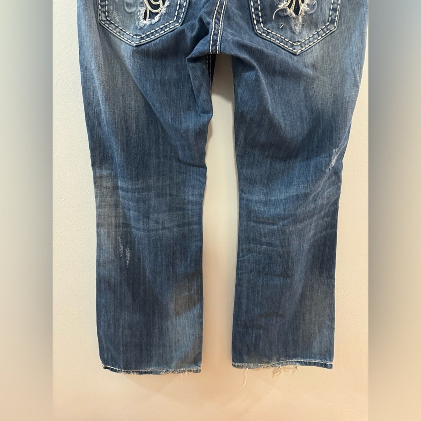 Pre-Owned W36xL32 Rock Revival Blue Distressed Bobber Boot Cut Jeans