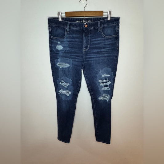 Pre-Owned Size 14 Regular American Eagle Dark Blue Distressed Jegging Jeans