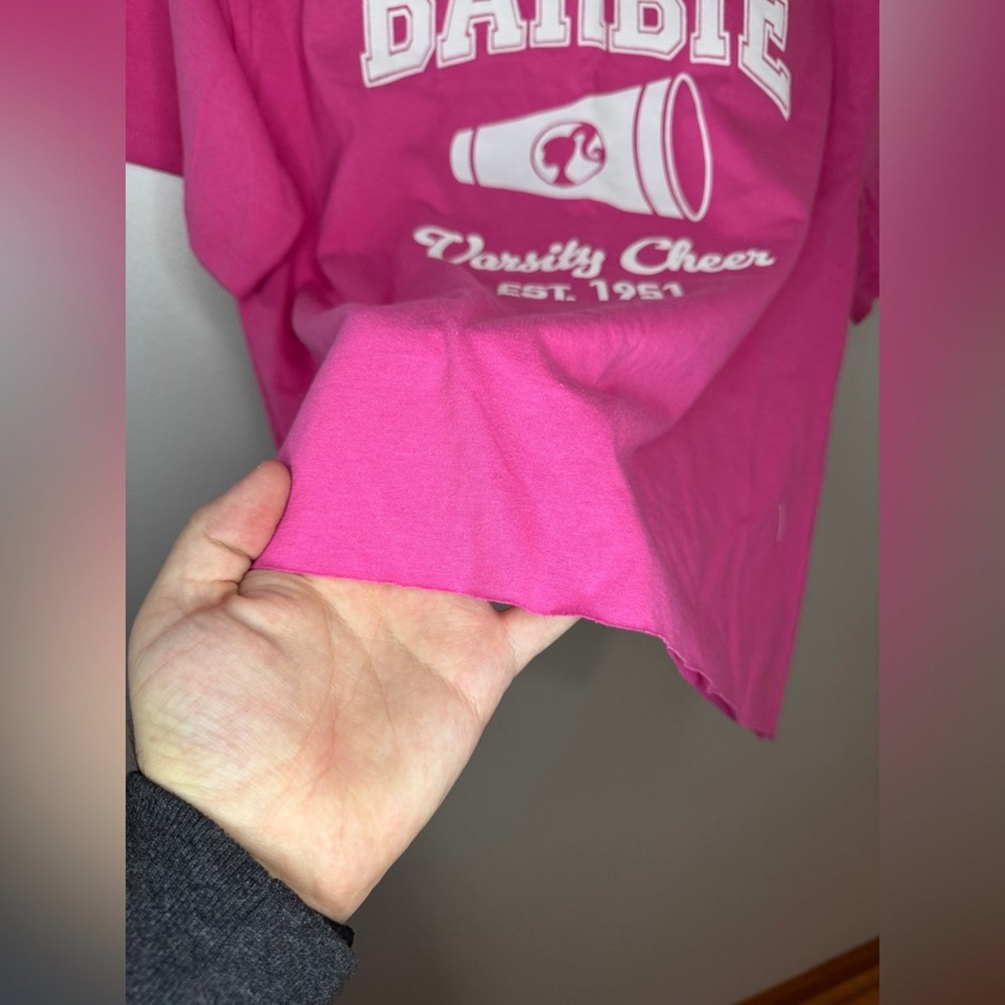 NWT SM Barbie Pink Varsity Cheer Graphic T-shirt