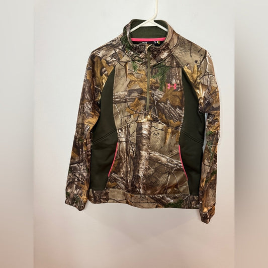 Pre-Owned MD Under Armour Real Tree Camo and Pink Fleece Quarter Zip Jacket