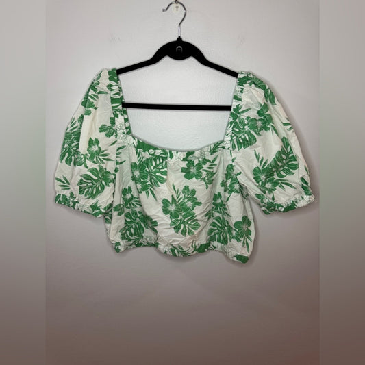 BNWT XL American Eagle White and Green Palm Print Top