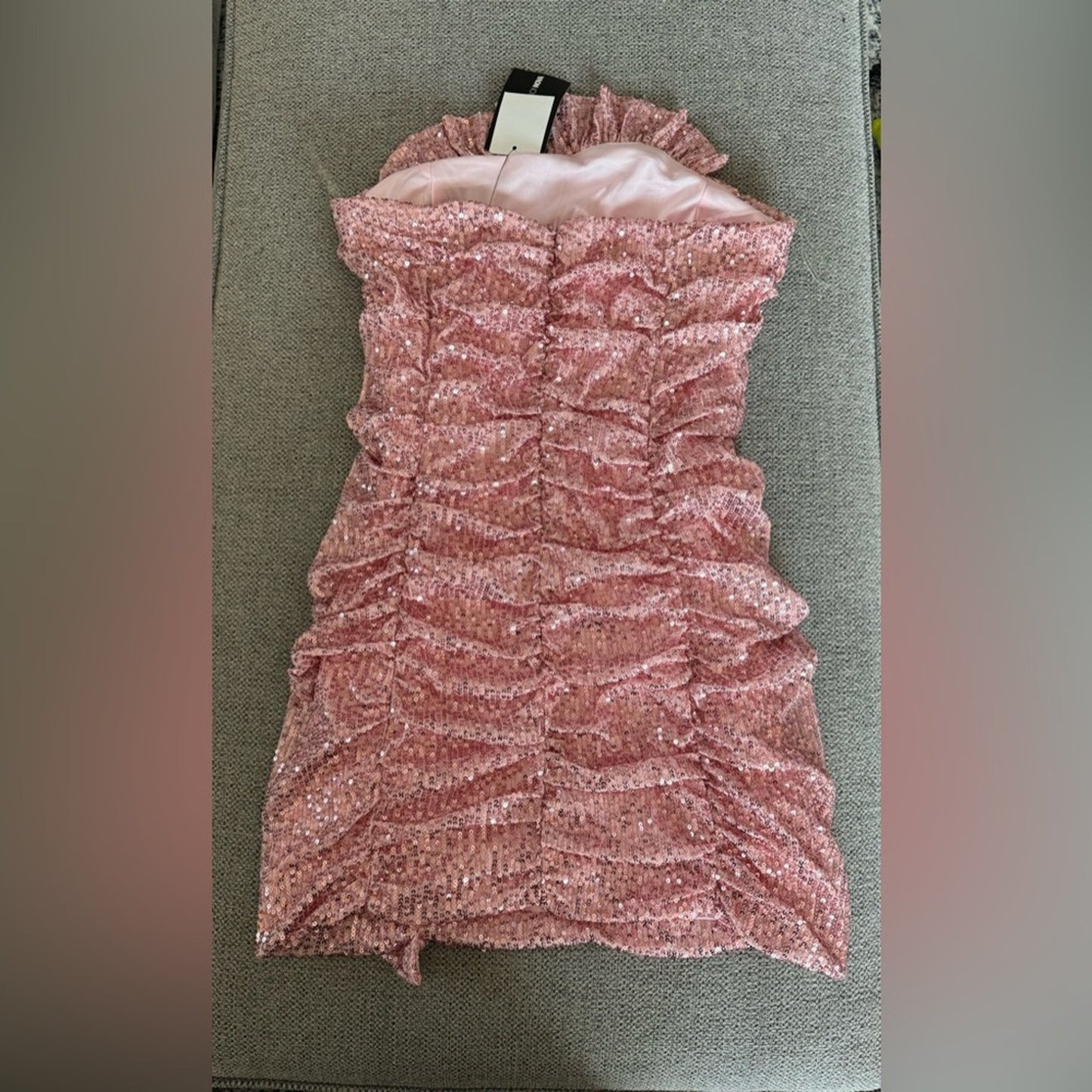 NWT LG Fashion Nova Pink Sequin Strapless Ruffle Dress