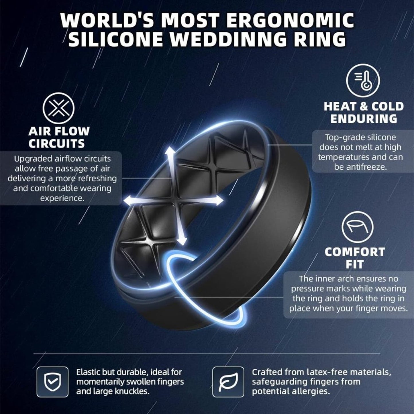 Egnaro Inner Arc Ergonomic Breathable Design, Silicone Rings Mens with Half Size