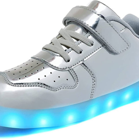 Wooowyet Kids LED Sneakers for Boys Hook&Loop Low Light Up Shoes LED Girls USB