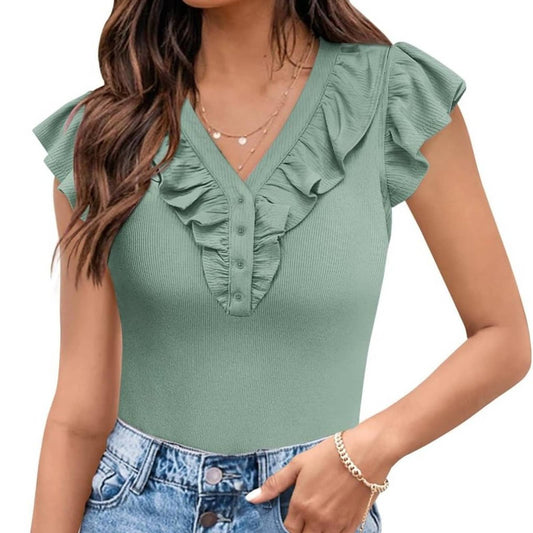 Kikula Womens Short Sleeve Shirt with Lace Casual Elegant Blouse Ruffle Sleeve