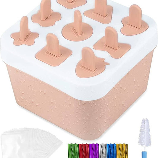 Popsicles Molds, Ice Molds 9 Cavities, Homemade Popsicle Maker Easy-Release Pink