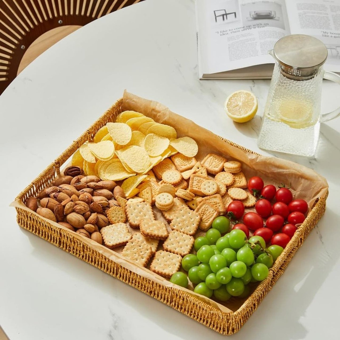 Berdeng Large Plastic Serving Tray with Handles, Outdoor Serving Tray, Rectangle