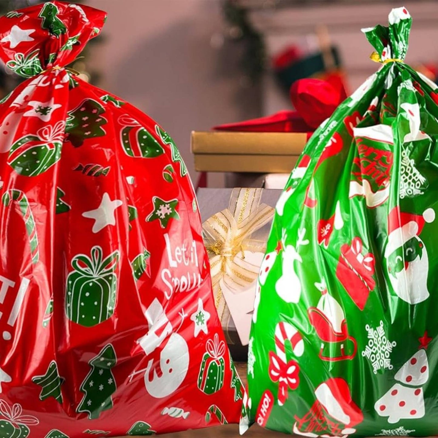 Holly LifePro Extra Large Jumbo Christmas Gift Bag 47"x36", Heavy Duty Plastic