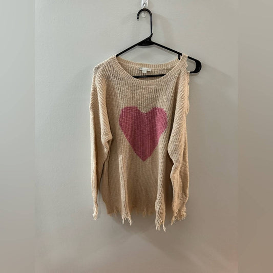 NWT LG CATO Heart Distressed Sweater