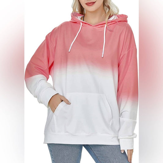 Women's Hoodie Casual Tops Long Sleeve Drawstring Pullover Colorblock Sweat XL