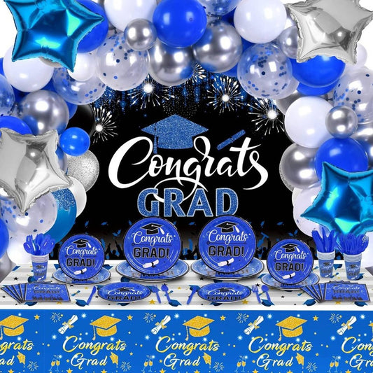 CACOLULU Graduation Decorations Class of 2023-260Pcs Blue and Silver Graduation