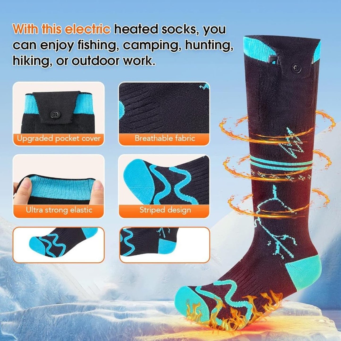 IFNOW Heated Socks for Men Women 5000mAh APP Control Battery Heated Socks
