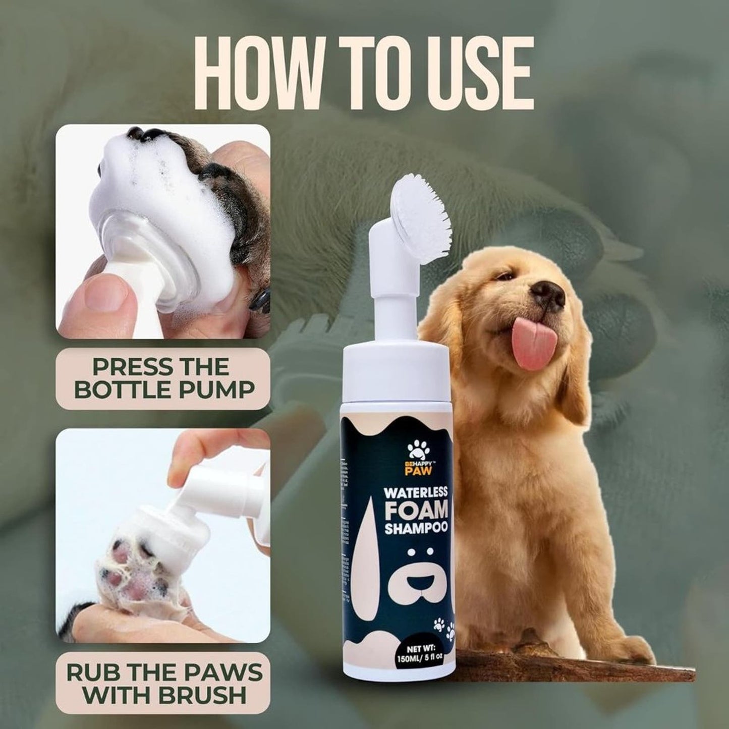 Be Happy Paw Dog Paw Cleaner 5.07fl oz, Coconut Fragrance, No-Rinse Waterless