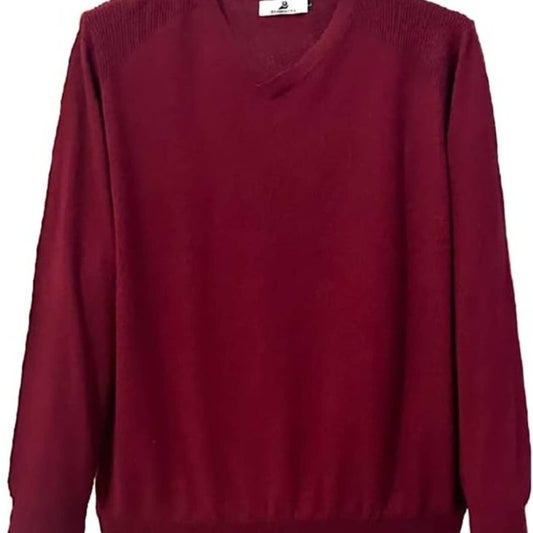 MD SHABADUER Men's Mulberry Silk and Cashmere Blend Pullover V Neck Sweater