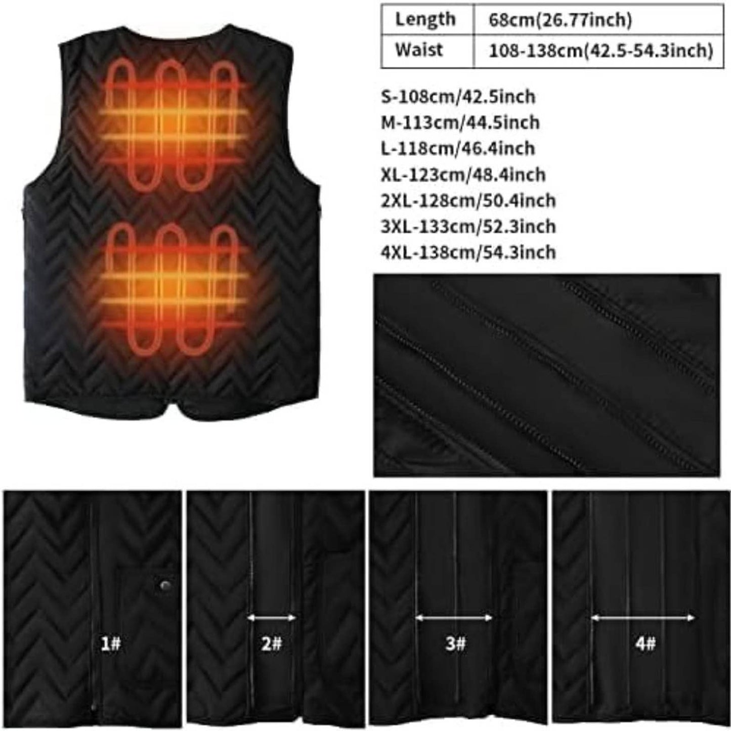O-SEN Heated Vest for Women Men (Battery not include) One Size Dark Black