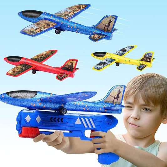 Elctbras 3 Pack Airplane Launcher Toy, Foam Glider Planes for Kids
