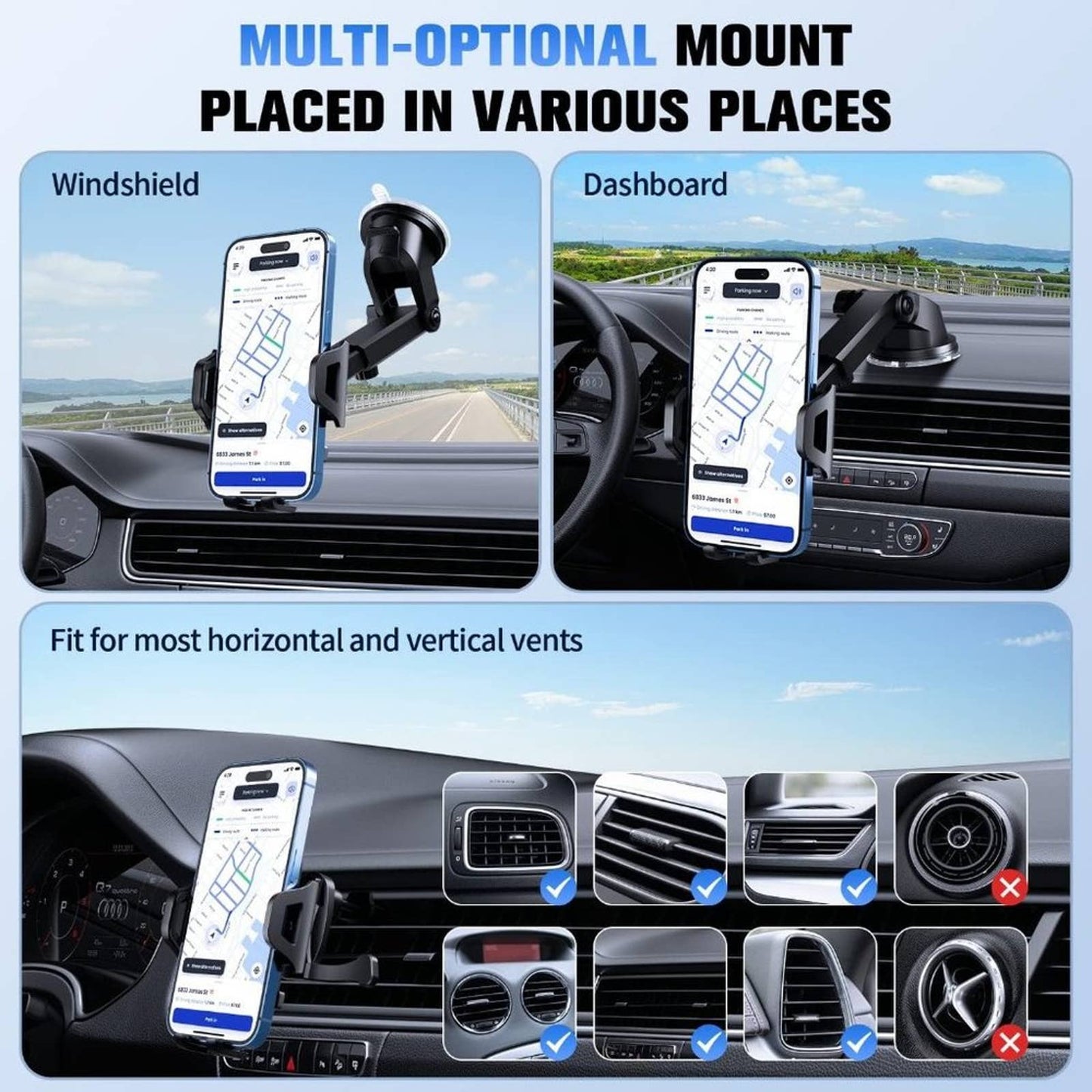SUUSON Car Phone Holder Mount [Upgraded]-[Bumpy Roads Friendly] Phone Mount