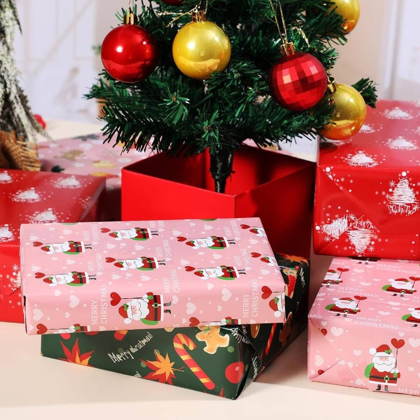 Ulmasinn Christmas Wrapping Paper for Kids Girls Boys,Pink Red Green