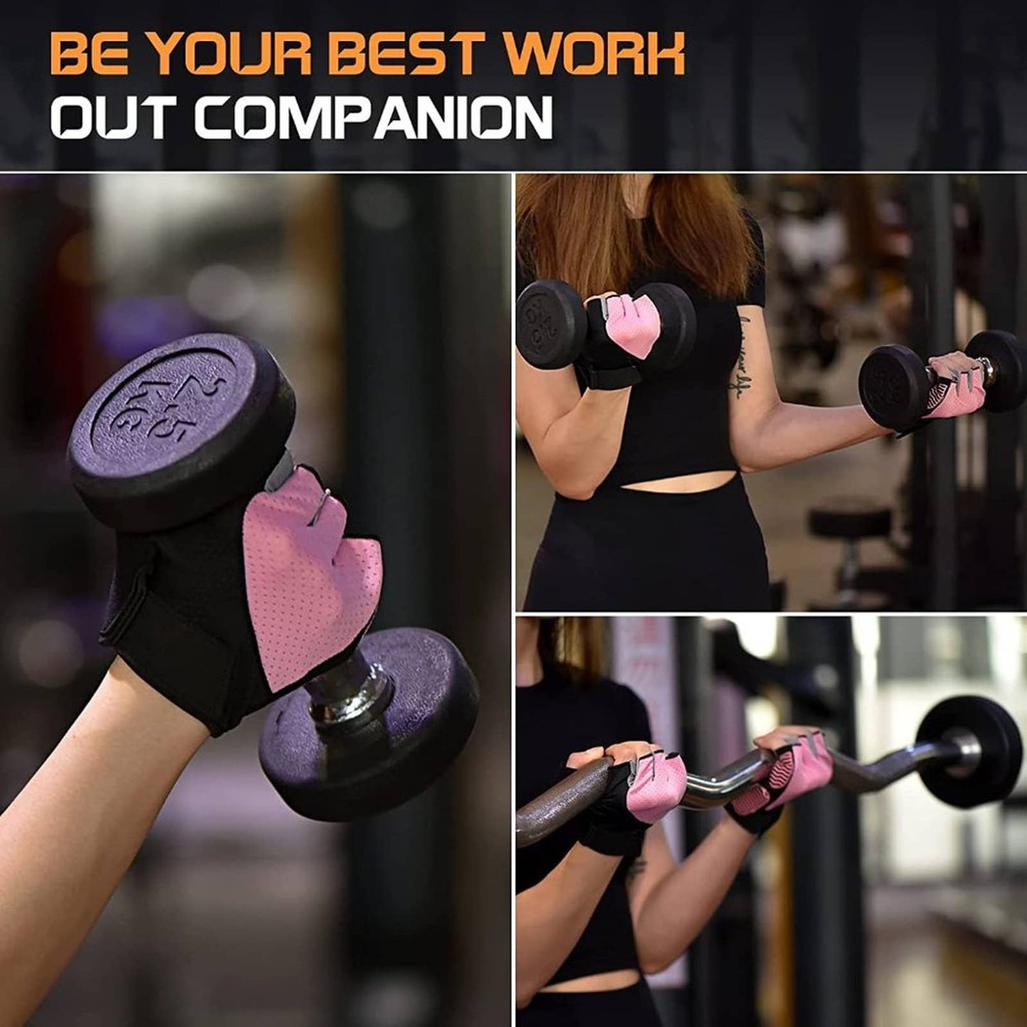 Sunnex Gym Gloves for Women, Workout Gloves Women, Fingerless Gloves SM Pink