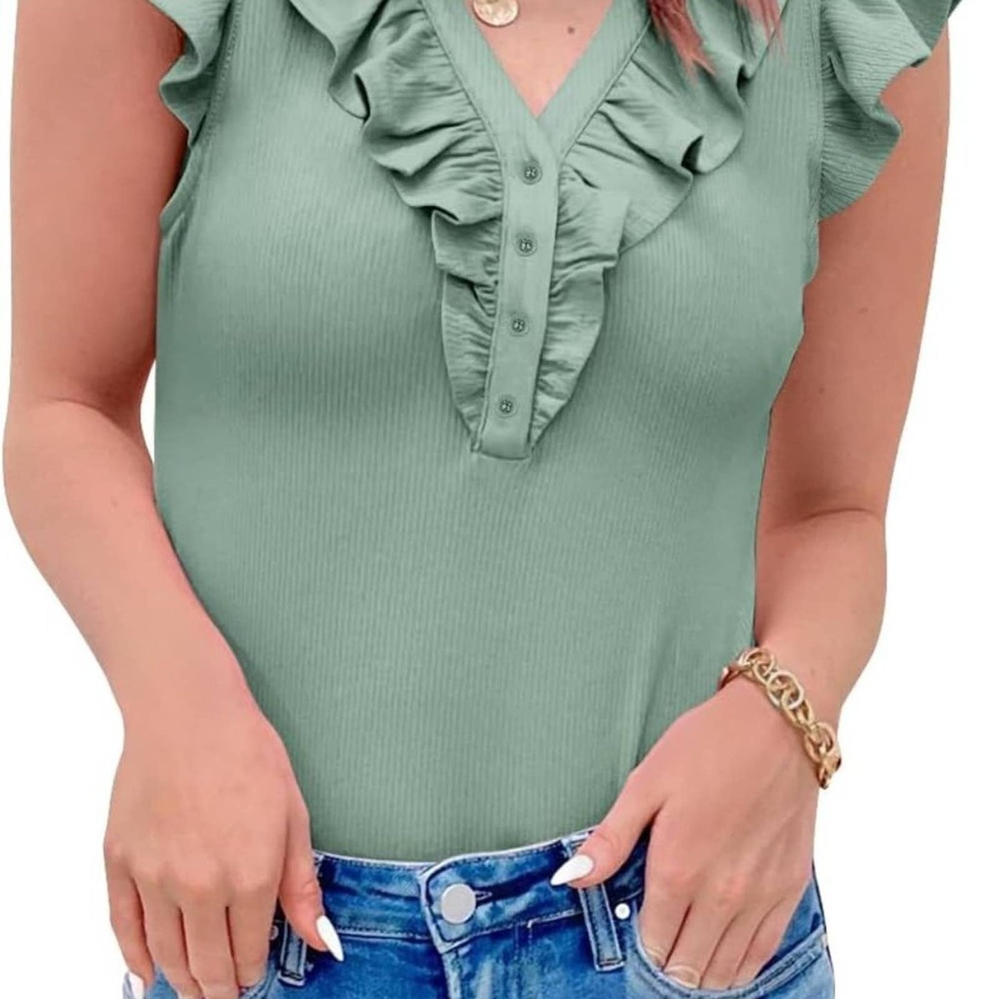 Kikula Womens Short Sleeve Shirt with Lace Casual Elegant Blouse Ruffle Sleeve