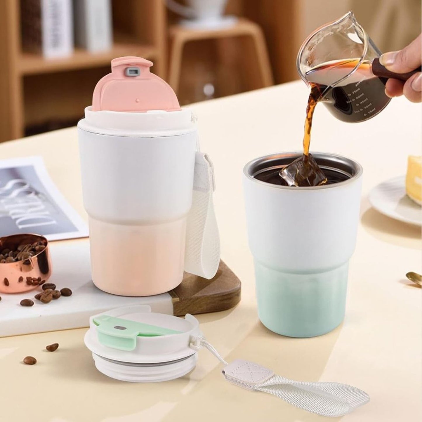 XIAPIA Travel Coffee Mug 12 oz, 2 Pack Coffee Cups with Lids, Leak Proof Reuse
