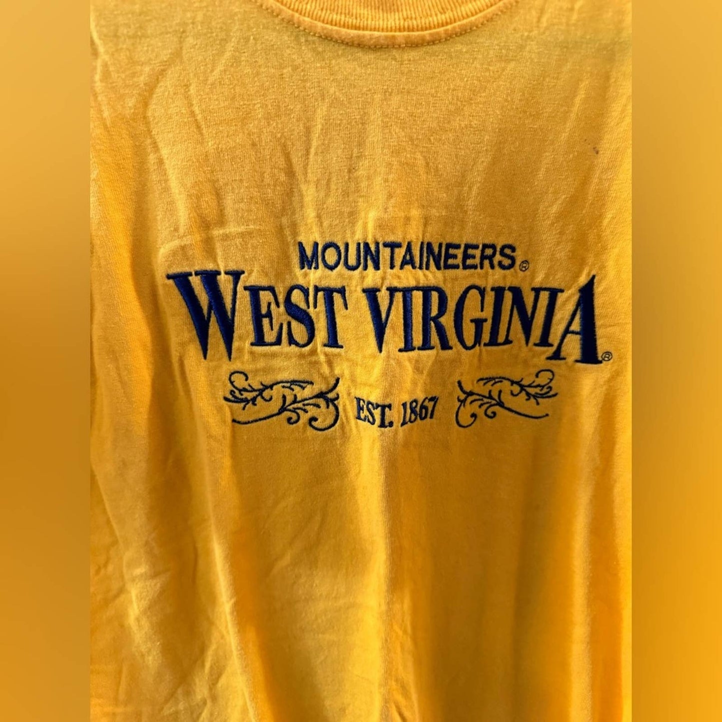 SM Embroidered WVU Mountaineers Gold T-Shirt