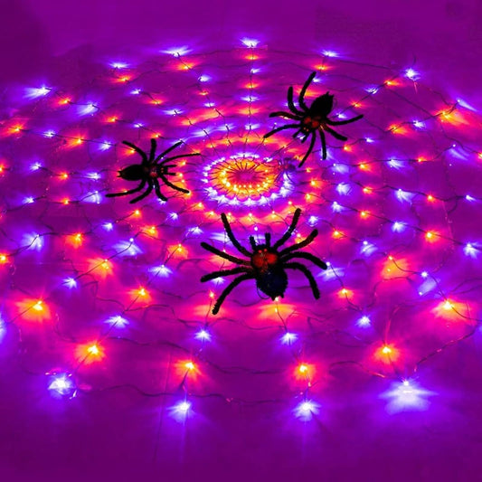 Halloween Spider Web Lights Decorations, 6.56 Ft 200 LEDs Orange & Purple Lights