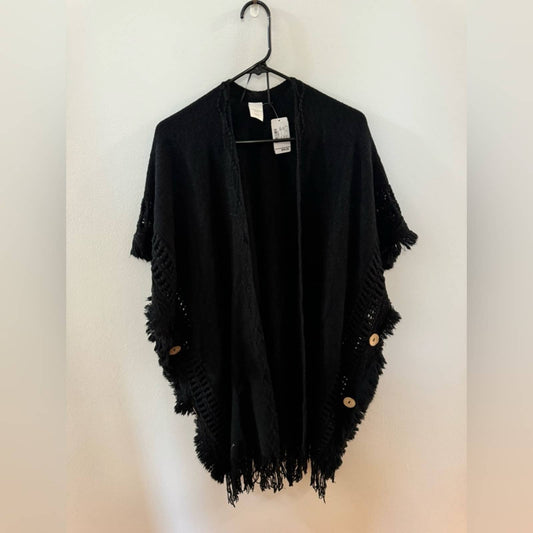 NWT OS Christopher & Banks Black Fringe Shawl