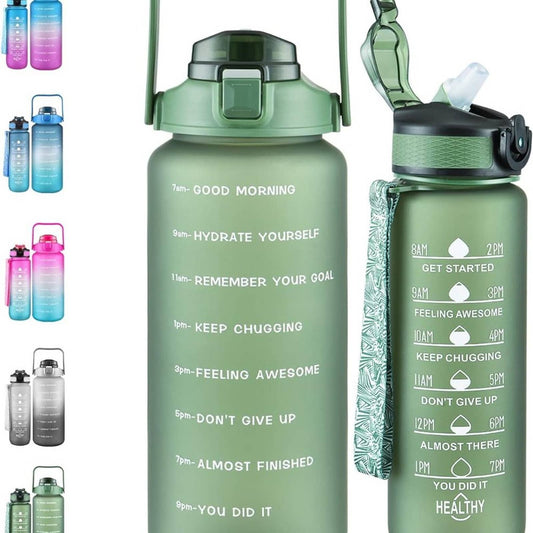 Bstge 2 Pack Motivational Water Bottle, 27 oz & 64 oz Water Bottle