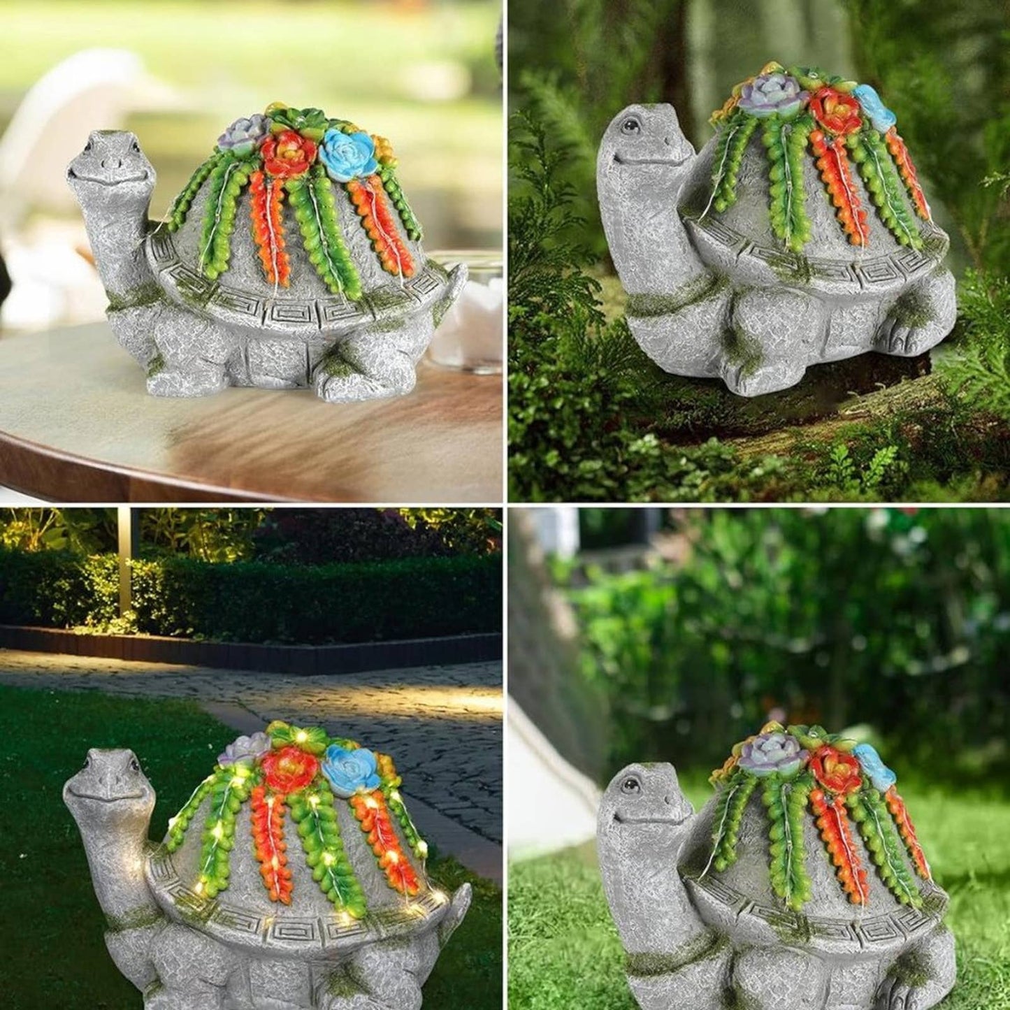 iStatue Solar Turtle Garden Statue with 19 Colorful Succulent LED - 8.3" x 6"
