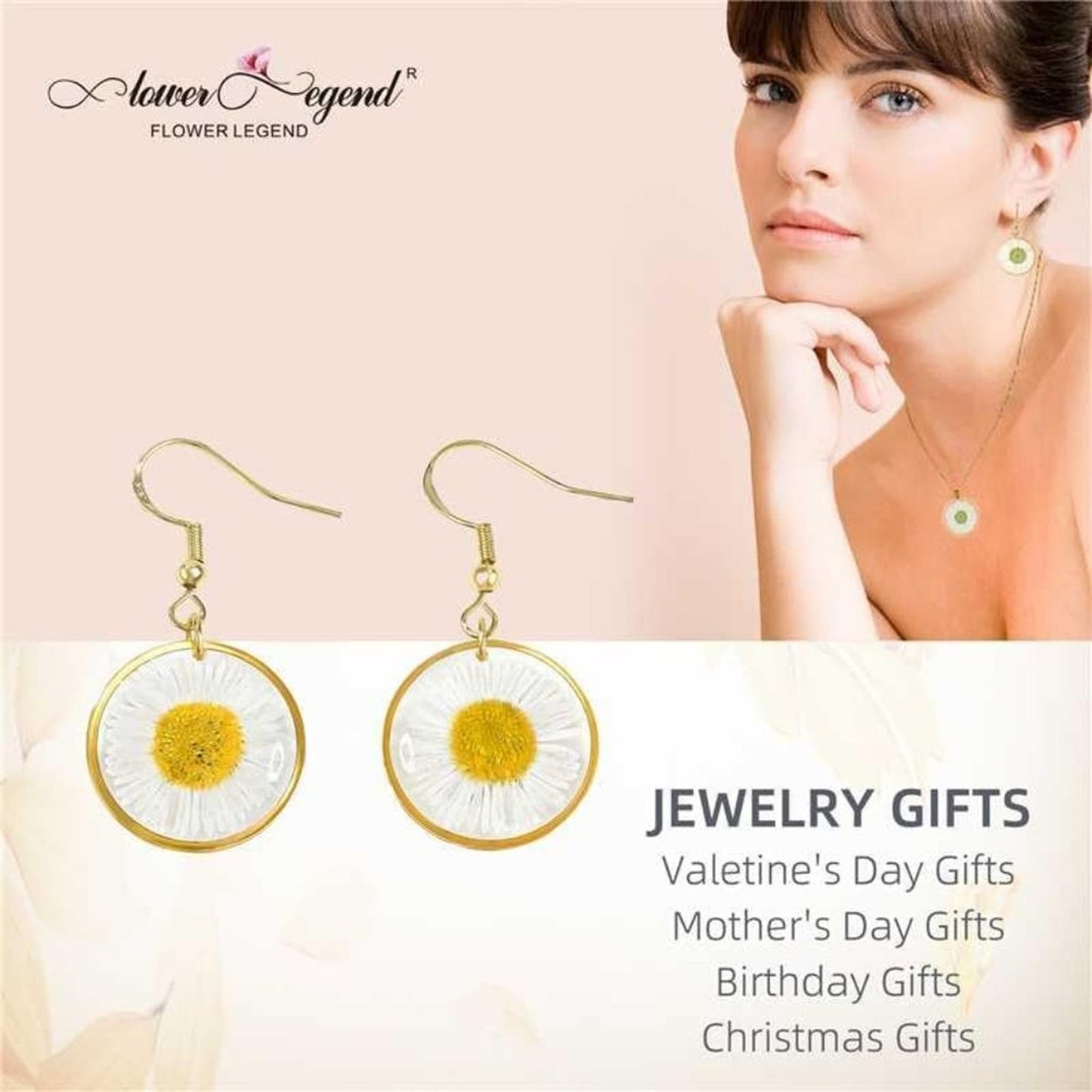 Pressed Flower Jewelry Sterling Silver Stud Earring Necklace Gift Sets Chrysanth