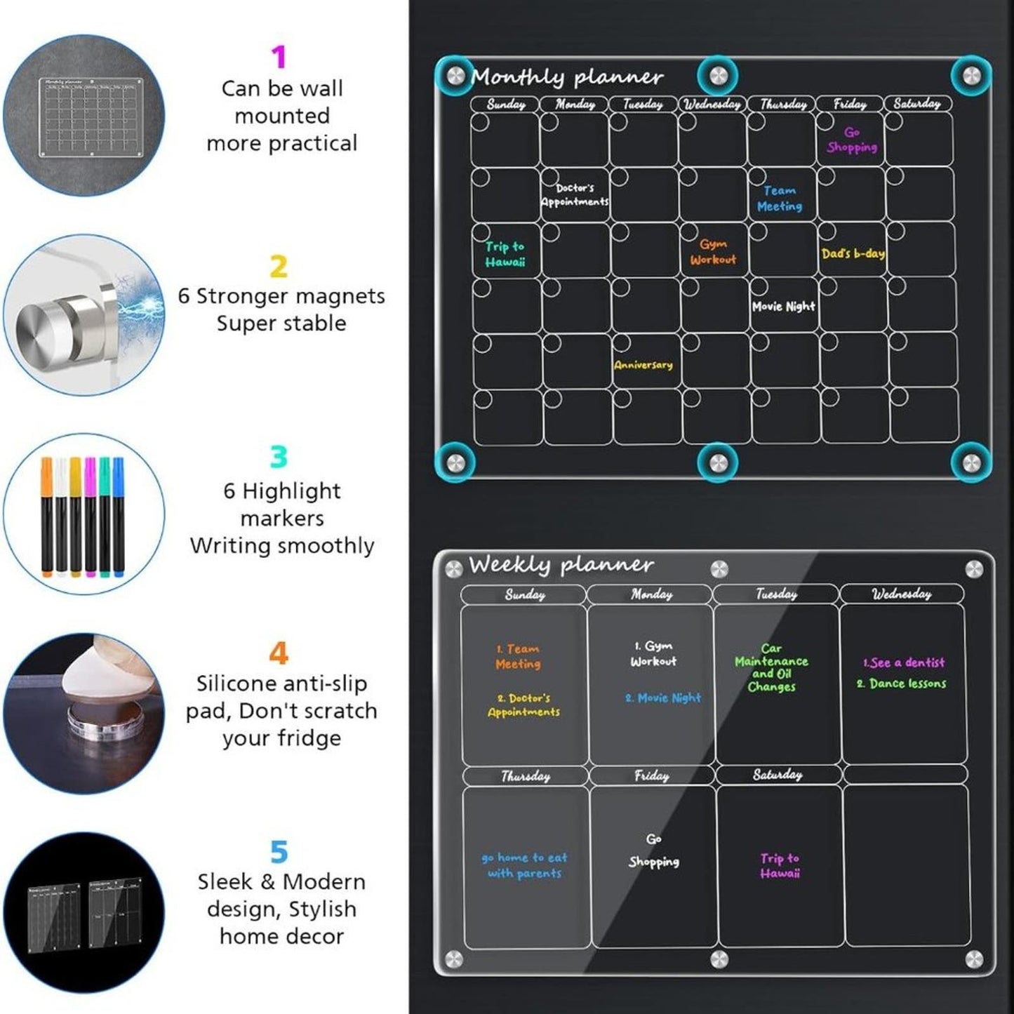 CSIHOP Acrylic Calendar for Fridge H2.0, Clear Magnetic Calendar for Fridge