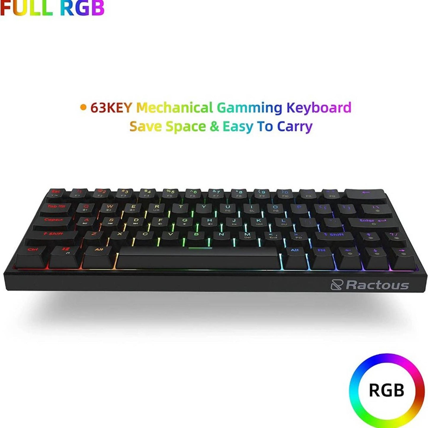 Ractous RTK63B 60% Wireless Mechanical Gaming Keyboard,RGB Blacklit WHITE