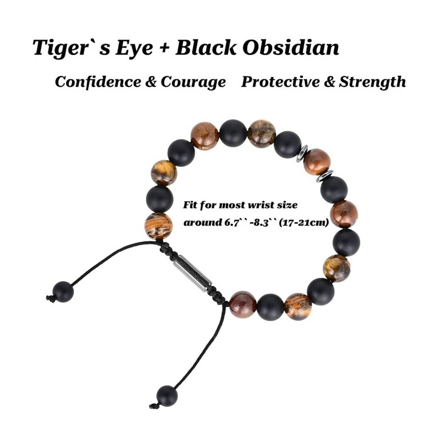 Capdabio Triple Protection Bracelet - Handmade Hematite Bracelet,Black Obsidian