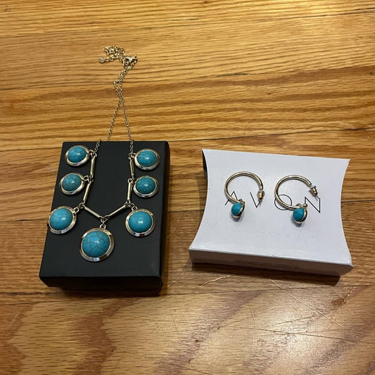 Avon Reconstituted Turquoise Necklace and Earring Set