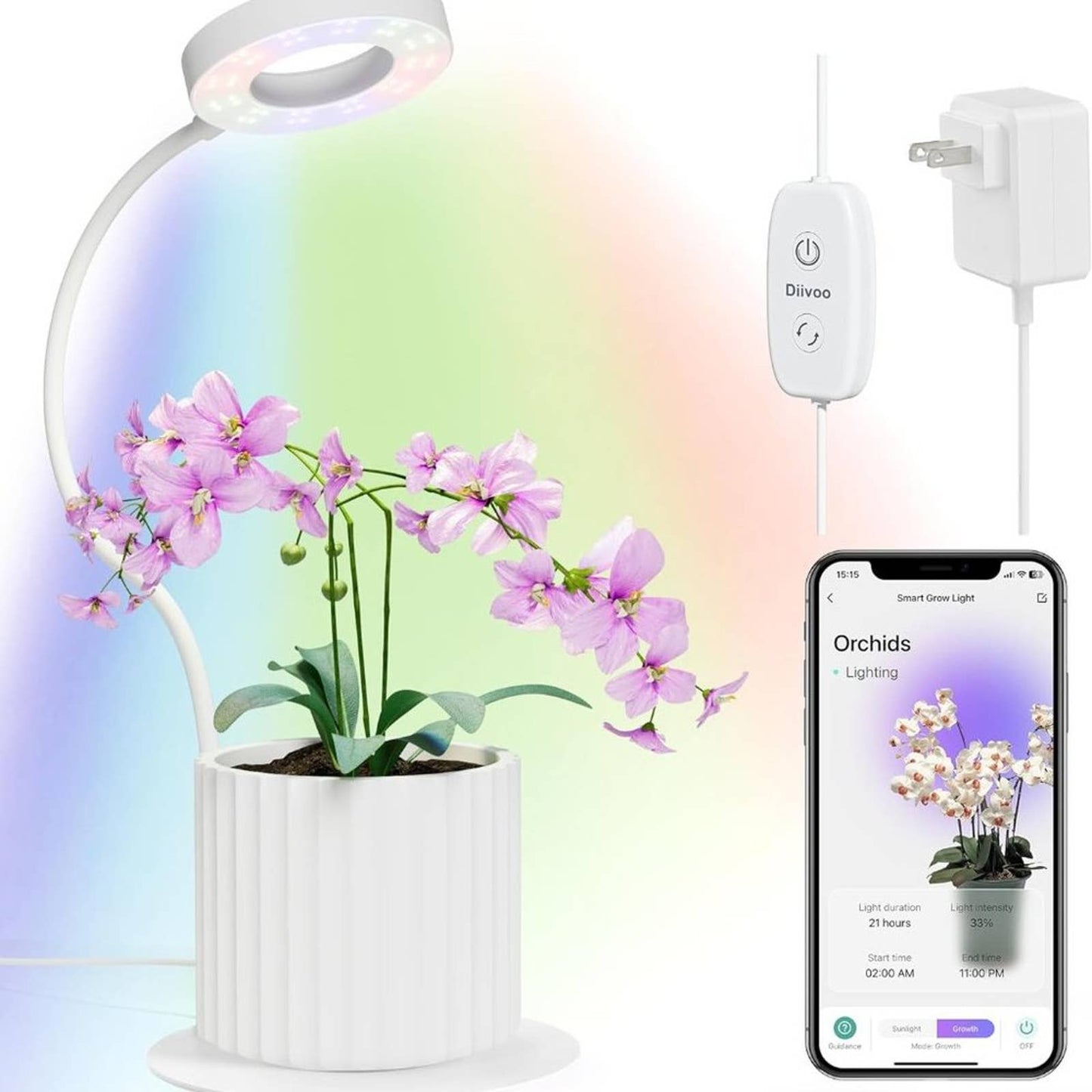 Diivoo Smart Grow Light for Indoor Plant Full Spectrum, Bluetooth LED Growing