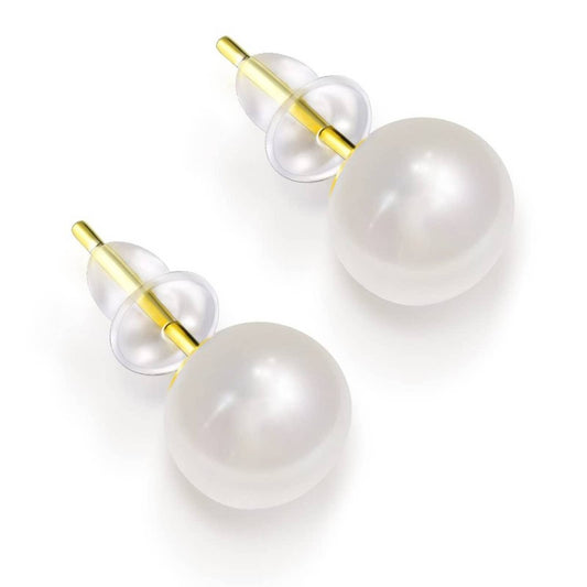 JG 14K Gold Plated Stud Pearl Earrings 925 Sterling Silver Post Quality