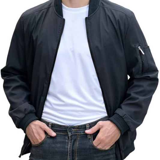 ASHER FASHION Men's Bomber Jacket Lightweight Sportswear Slim Fit Windbreaker LG