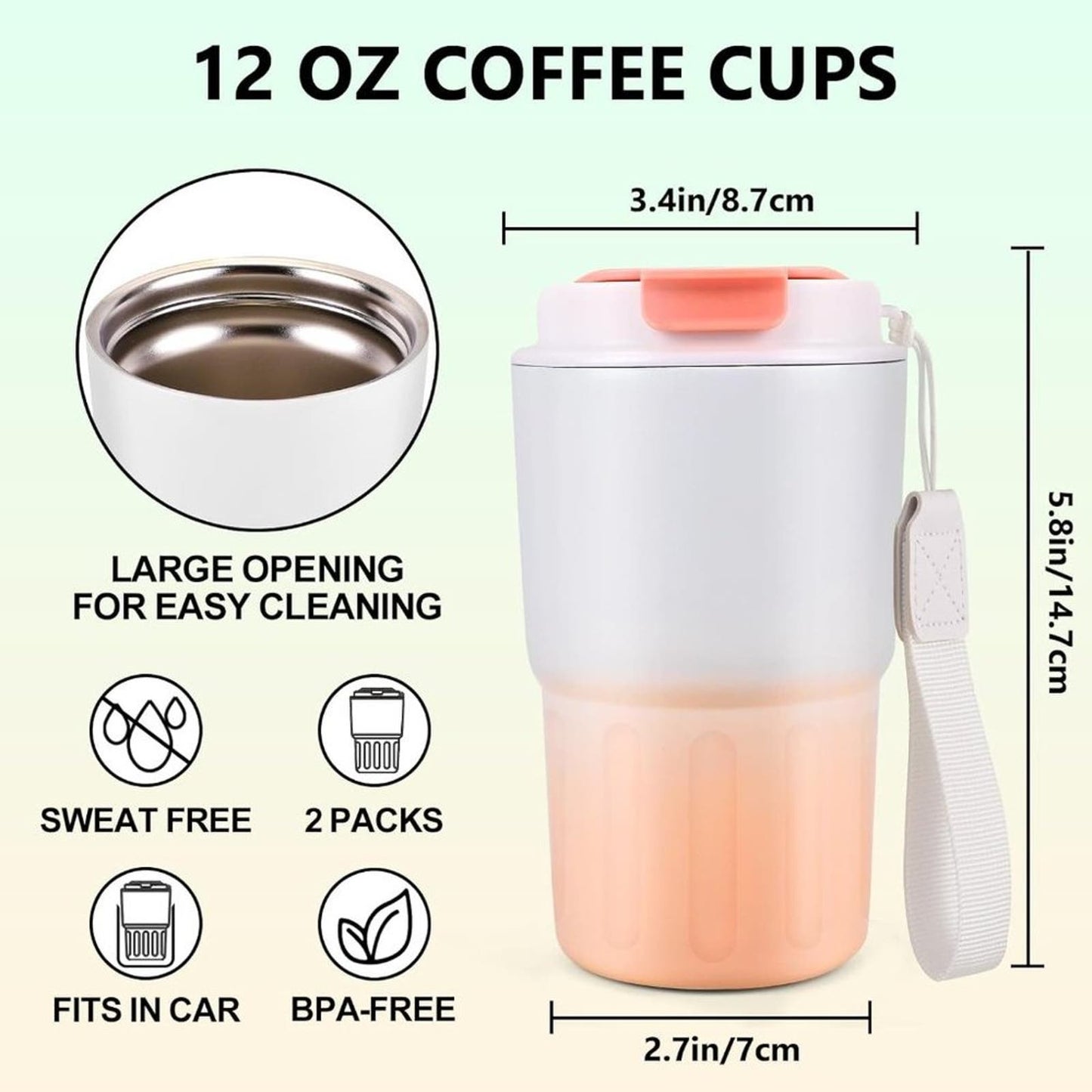 XIAPIA Travel Coffee Mug 12 oz, 2 Pack Coffee Cups with Lids, Leak Proof Reuse