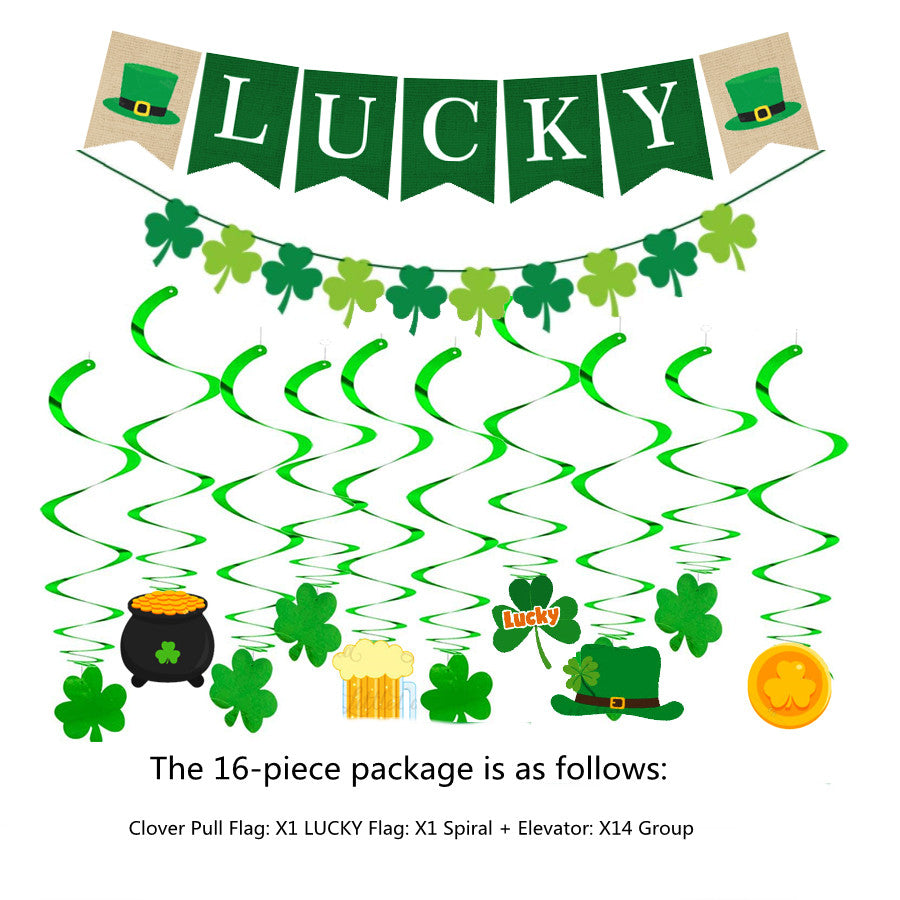 St. Patrick's Day Four Leaf Clover Lrish Festival Party Felt Banner Pull Flag