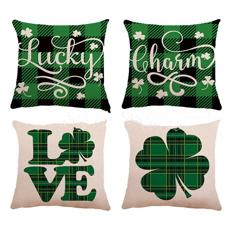 St. Patrick's Day Clover Linen Throw Pillowcase