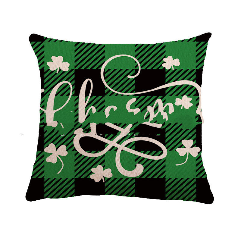 St. Patrick's Day Clover Linen Throw Pillowcase